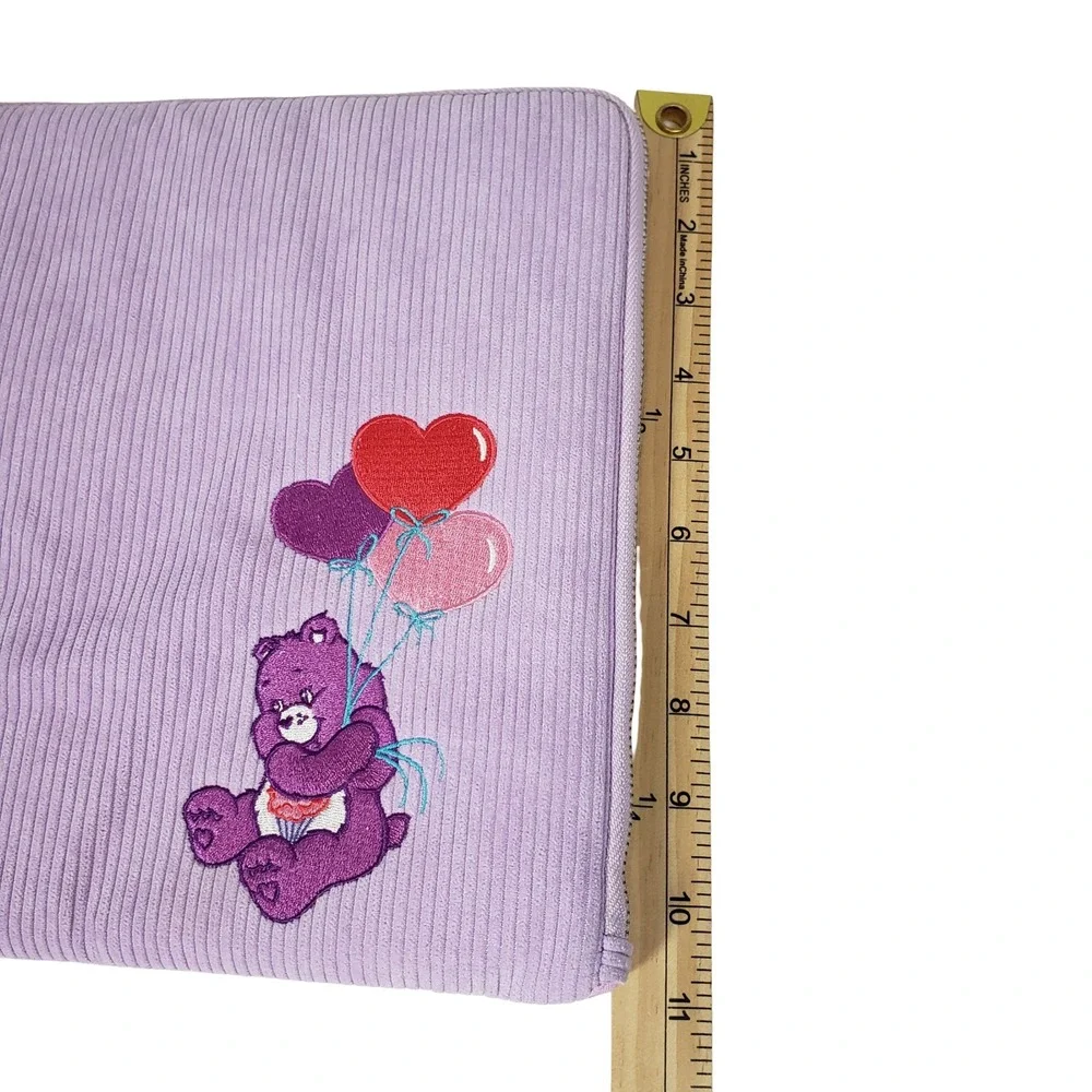 Care Bears Share Bear Lavender Corduroy Laptop Sleeve Padded Case Heart Zipper